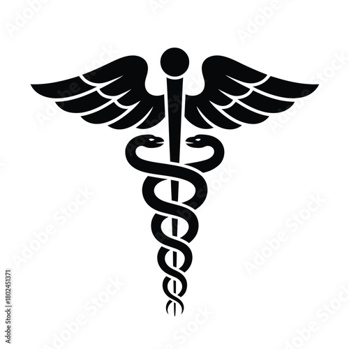 Illustration of caduceus isolated on, a symbol of medicine and healthcare, representing healing, knowledge, and the medical profession in a simple line art style