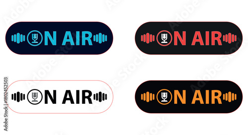 On air label set with microphone and sound wave graphic 
