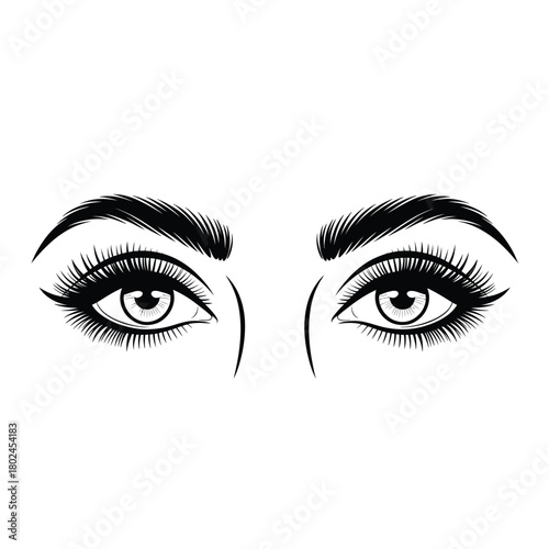 A pair of expressive eyes with detailed lashes and defined eyebrows, isolated on, conveying beauty, emotion, and captivating gaze