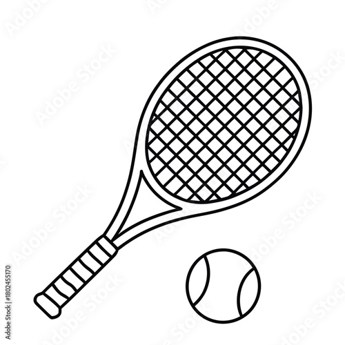 Detailed line art of a tennis racket and ball, perfect for sportsthemed designs and illustrations, isolated on ideal for tennis enthusiasts