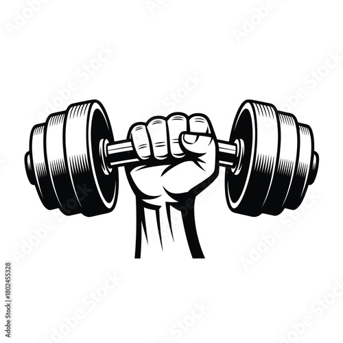 A strong hand tightly gripping a dumbbell, showcasing strength and determination isolated on perfect for fitness, gym, and workout themes