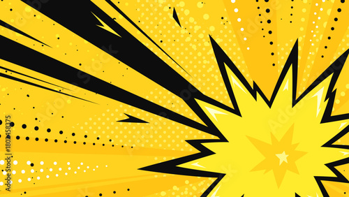 アメコミ風の右下からの衝撃の背景イラスト_16:9