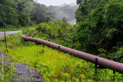 Oil and natural gas pipeline near the road.