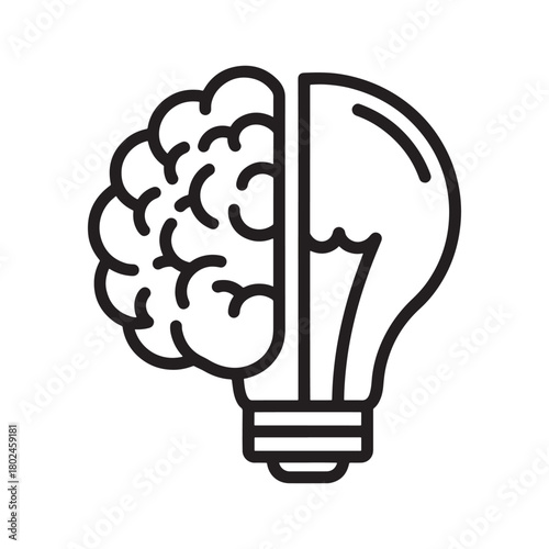 Idea generation concept with human brain merged into lightbulb representing creative thought