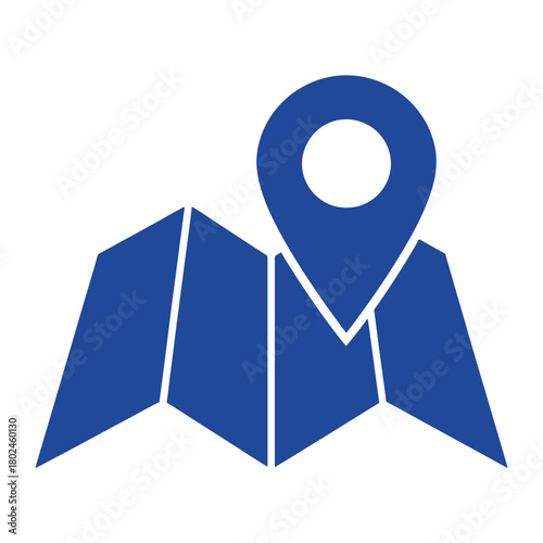 Blue location pin icon on a folded map, symbolizing navigation, travel and destination.