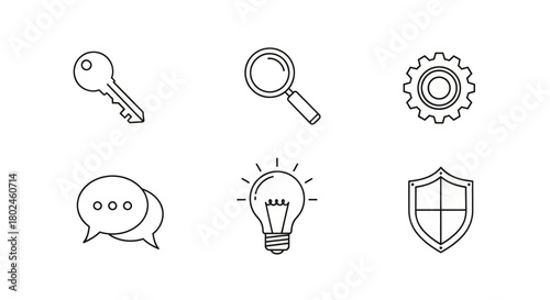 Collection of icons representing security, ideas, and communication, ideal for business or technology concepts.