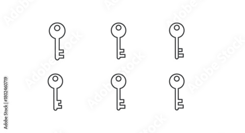 Six identical vintage keys arranged in a grid, representing access and solutions.