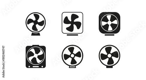 Collection of modern electric fan icons for cooling and ventilation