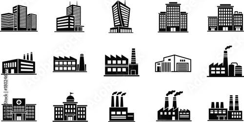 Silhouette, building, cityscape, architecture, urban, skyline, office, factory, warehouse, hospital, government, dome, flag, industrial, institutional, modern, corporate, infrastructure, construction,