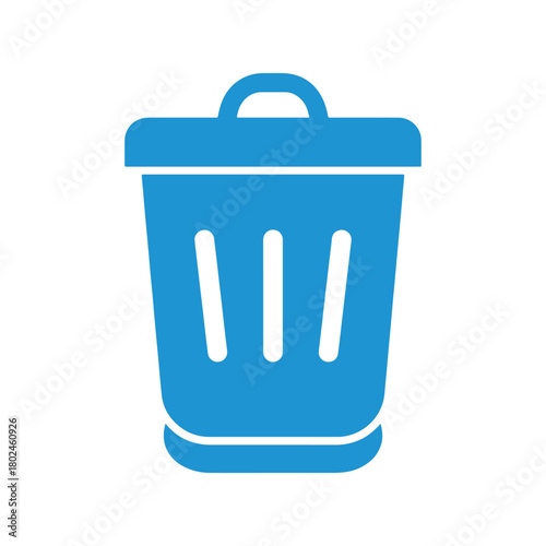 Blue trash can icon for digital deletion, recycling, and waste management concepts