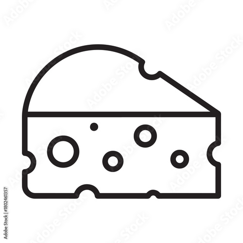 Simple outline icon of a cheese wedge with holes, depicting a dairy product or snack