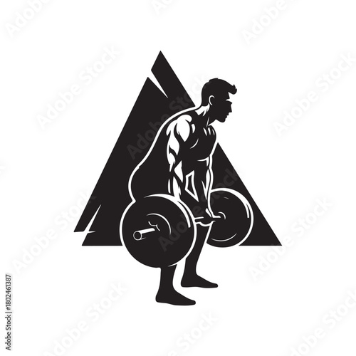 Weightlifting Athlete Silhouette, Gym Strength Training Logo, Power Deadlift Fitness Design on white background