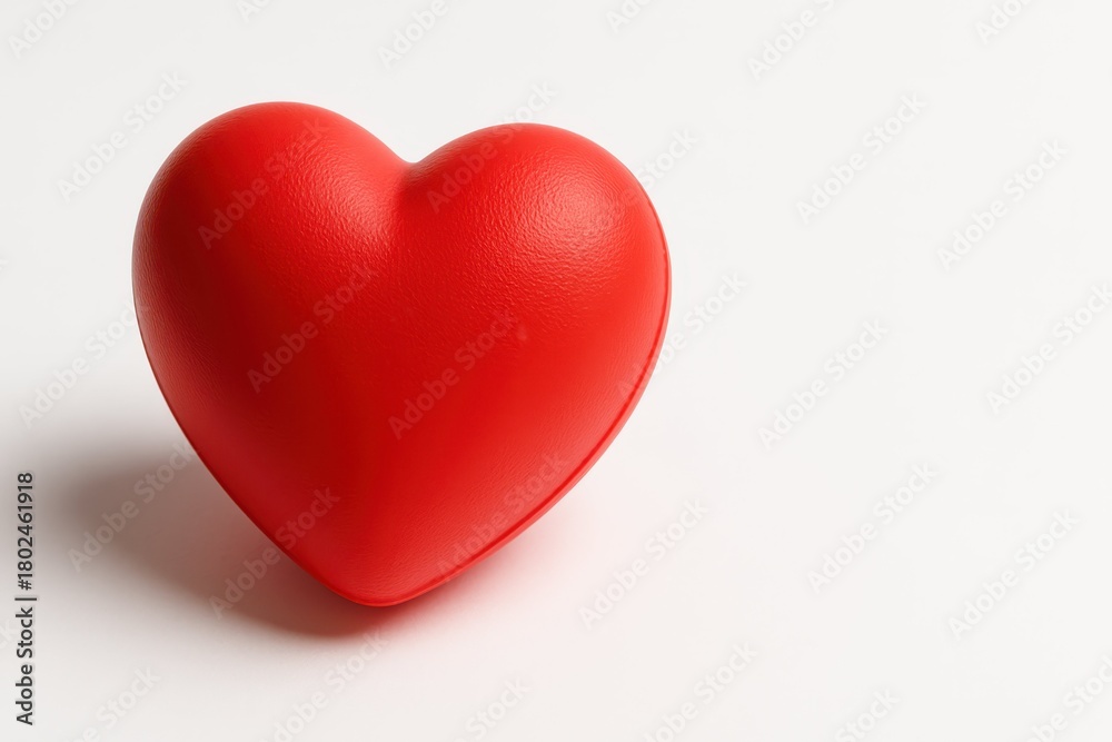Fototapeta premium Red Heart Symbol. A smooth red heart rests on a bright surface, creating a simple and classic Valentine’s Day symbol filled with warmth, love, and gentle romantic expression.
