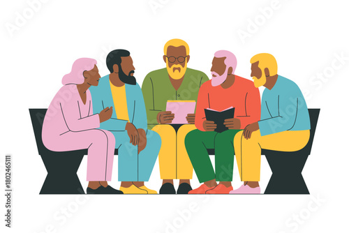 Diverse group of people sitting together in a circle discussing ideas