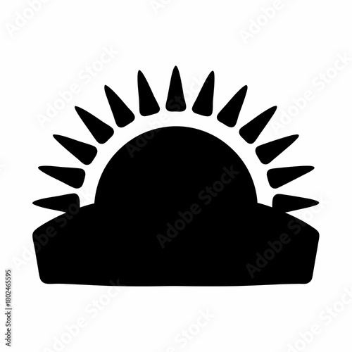 Minimalist silhouette of a rising sun, natureinspired graphic element for design