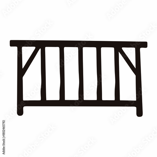 Silhouette of a simple wooden fence structure on a white background