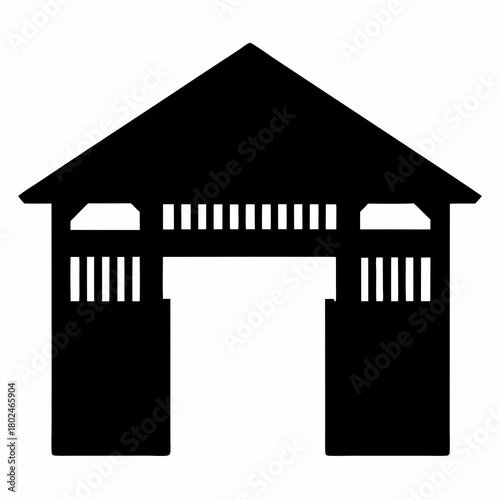 A silhouette of a classical architectural structure with roof and columns