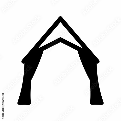 Abstract Black Archway with Curtains Silhouette on White Background Design