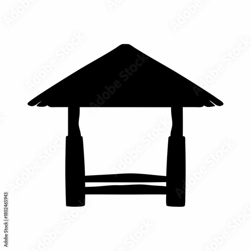 Silhouette of a traditional gazebo structure with a distinct triangular roof