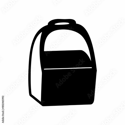 Simple black and white illustration of a lunchbox or cooler with handle