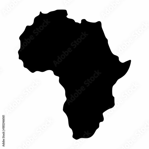 Simple black silhouette image depicting the continent of Africa on white background