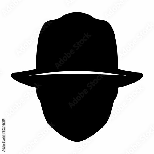 Silhouette of a mysterious person wearing a fedora hat covering the face