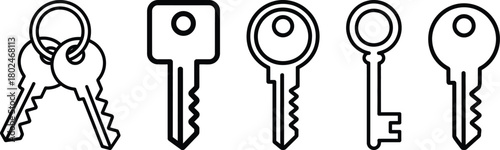 Variety of outline key symbols for security, access, and home