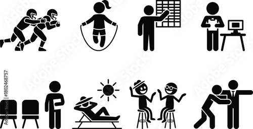 Collection of diverse human activities and lifestyle stick figures