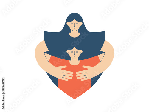 A mother's loving embrace forms a heart shape around her child.