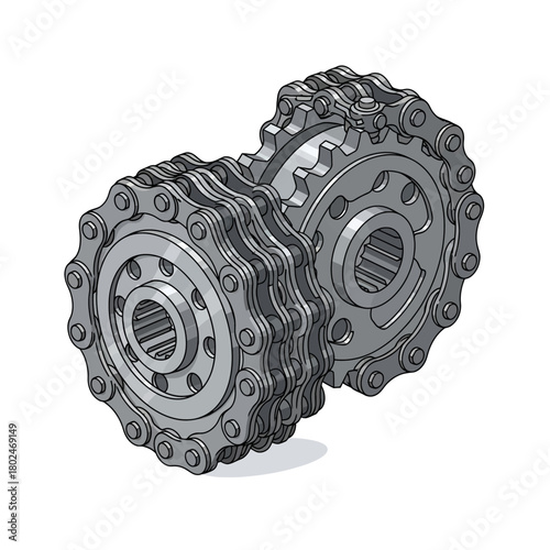Isometric Industrial Roller Chain and Sprocket Mechanism Vector
