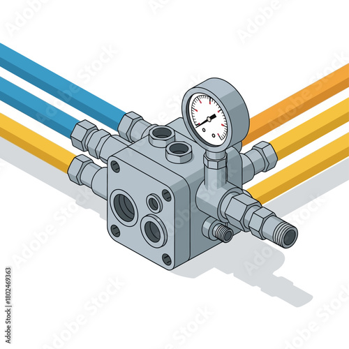 Industrial Fluid Power Pressure Gauge Isometric Illustration