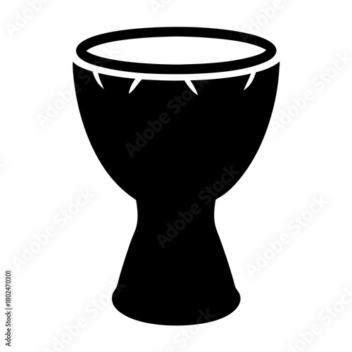 Monochromatic depiction of a traditional Djembe drum, often used in musical performances