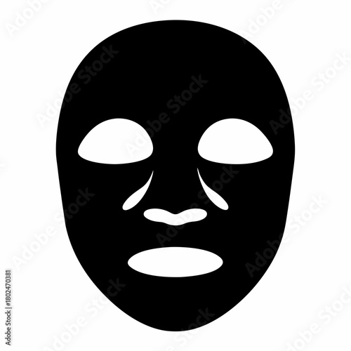 Abstract black mask design with open eyes nose and mouth, isolated art