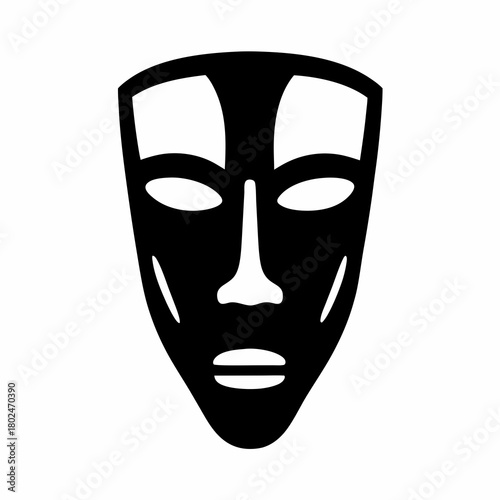 Black and white stylized image of a simple human face mask