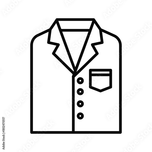 Simple minimalist line art icon of a white lab coat or doctor's uniform, representing medical and scientific professions