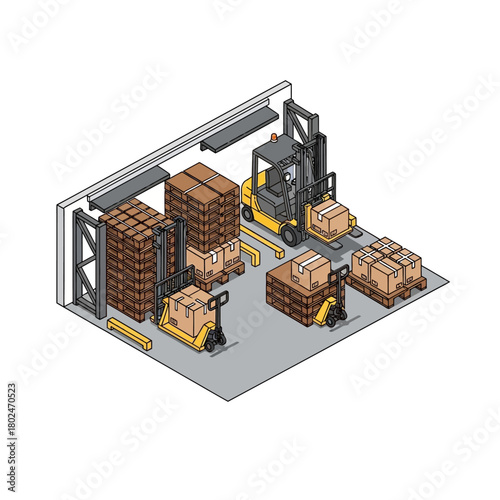 Isometric Storage Room Inventory and Material Handling Art