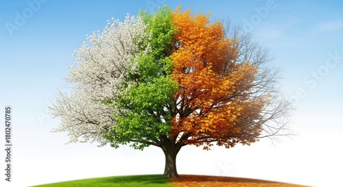 Tree showing all four seasons isolated on white background