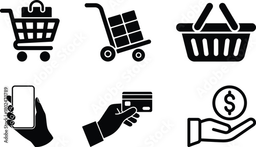Shopping, e-commerce, delivery, payment, mobile retail icons set