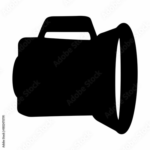 Stylized black and white silhouette of a classic film camera with handle