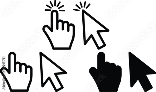 Click and cursor icons set, pointer symbols for web interface