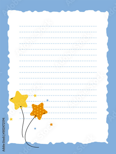 Page template for a notebook with cute balloons for a birthday