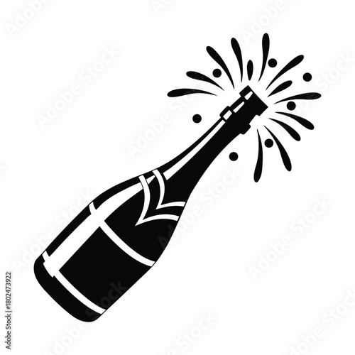 Champagne Bottle Pop Icon Black and White Vector