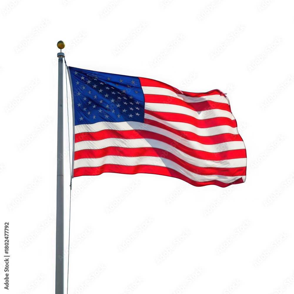 Fototapeta premium American flag waving proudly on a flagpole in bright sunlight