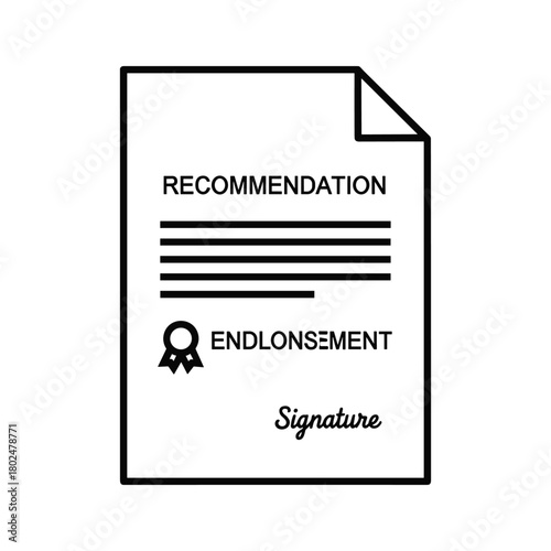 Recommendation document outline icon with endorsement badge and signature line, symbolizing official approval concept