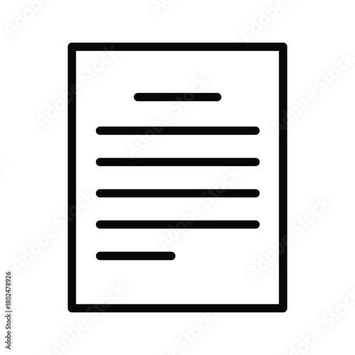 Minimalist outline vector icon of a document or file, representing data, report, form, or contract, for digital design.