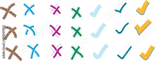 Handwritten Colorful Check Marks and X Symbols Grid