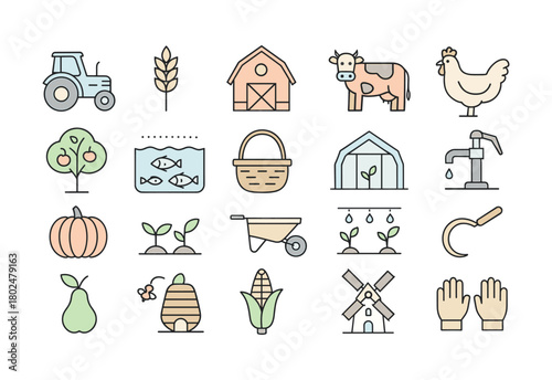 Agriculture and Farming Color Icons Set