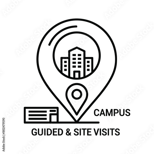 Campus location pin icon for guided site visits, showcasing university map pointer and educational facility navigation symbol.
