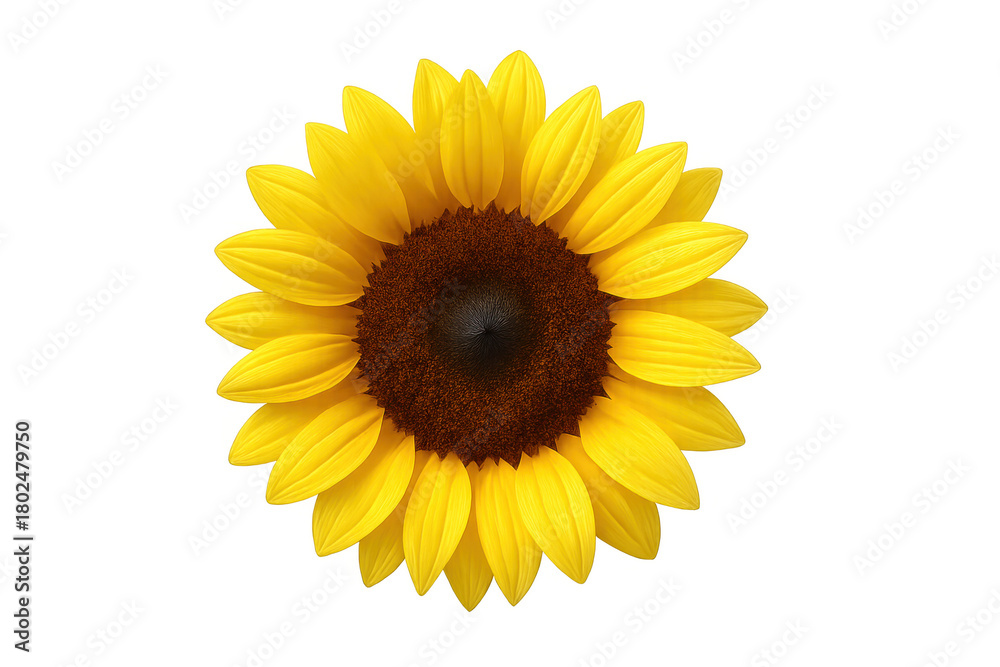 Naklejka premium Sunflower head depicting happiness and natural beauty, featuring vibrant yellow petals and a rich brown center. Transparent background