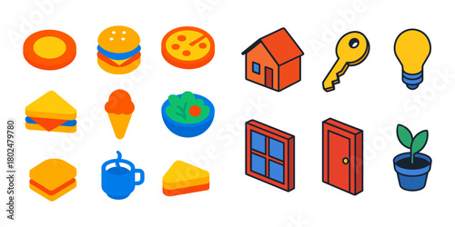 Food and Home Isometric Icon Set